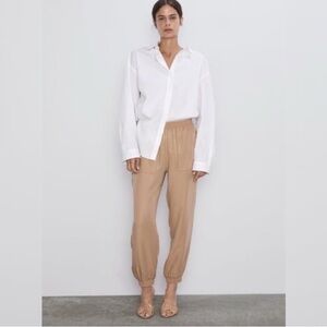 Zara faux suede tan joggers with zipper detail